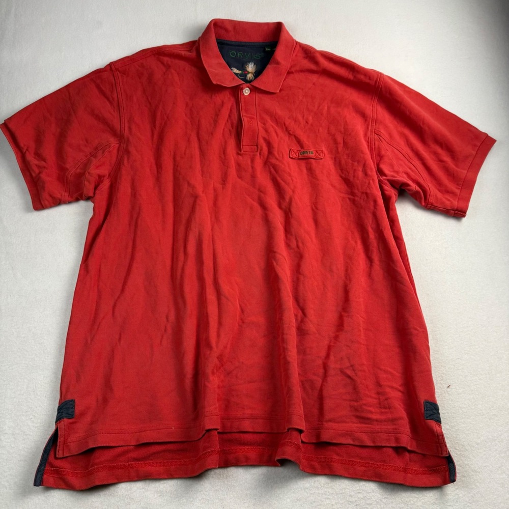Orvis Mens XXL Tall Red Pique Short Sleeve Polo Shirt Fly Fishing Lure Logo